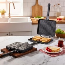 Esmo Home Deconox Çift Taraflı Ocak Üstü Döküm Tost Makinesi, Granit Efektli Yanmaz Yapışmaz Sandviç ve Tost Tavası - Hamburger, Omlet ve Aperatifler Için Ideal | Ergonomik Saplı Kolay Temizlenebilir Grill Tava