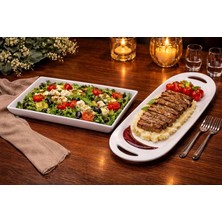 Esmo Home Beyaz Seramik Sunum Tabağı Seti 6'lı, Dikdörtgen ve Oval Tasarım, Restoran ve Ev Kullanımı Için, 6 Parça