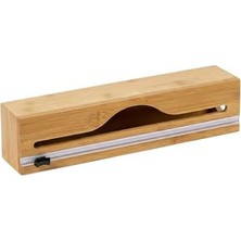 Esmo Home Bambu Streç Film Kesici ve Düzenleyici - Pratik Kesicili Alüminyum Folyo ve Yağlı Kağıt Saklama Kutusu - Mutfak Çekmece Içi Düzenleyici Organizer - 33 cm Uyumlu Ahşap Streç Kutusu