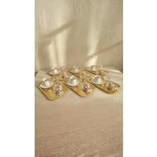 Esmo Home Paslanmaz Çelik Baton Papatyalı Sunum Tepsisi Seti | Gold & Gümüş Seçenekli | 24X14 cm Şık Kahve ve Ikram Tepsisi (6, Altın)