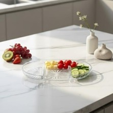 Esmo Home Şık Tasarımlı 3 Bölmeli Cam Kahvaltılık – 27X15 cm Dayanıklı Servis Tabağı, Çok Bölmeli Sunum Kabı, Çizgili Desen Modern Cam Meze ve Atıştırmalık Tabağı
