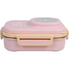 Esmo Home Uzspace Bento 1100ML Lunchbox Tek Katlı 3 Bölmeli Kaseli Çelik Sefer Tası Yemek Kutusu (Açık Pembe-Sarı)