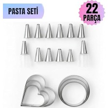 Esmo Home Promosyonca 22 Parça Paslanmaz Çelik Kurabiye Kalıpları Seti, Yıldız Uçlu Sıkma Torba Başlıkları ve Kalp Yuvarlak Şekil Kalıpları, 3-3.5 cm ve 7 cm