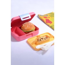 Esmo Home Kendinden Kaşık ve Çatallı 5 Bölmeli 2 Katlı Beslenme Kutusu (Pembe)