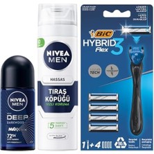 Esmo Home Men Erkek Roll On Deodorant Deep Dimension Darkwood 50ML + Tıraş Köpüğü 200 ml + Bıc Hybrid 3 Erkek Tıraş Bıçağı 1 Sap ve 4 Yedek Başlık (3 Bıçak)