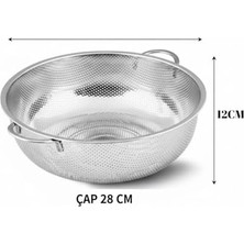 Esmo Home Premium 28 cm Paslanmaz Çelik Mutfak Süzgeci, Çift Kulplu Metal Makarna ve Pirinç Yıkama Kabı, Isıya Dayanıklı Delikli Sebze ve Meyve Süzme Kasesi (Gümüş)