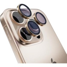 Esmo Home 16 Pro / 16 Pro Max ile Uyumlu Safir Kamera Lens Koruyucu - Alüminyum Çerçeveli, Hizalama Aparatlı, Su Geçirmez Glue Layer,%95+ Kristal Netlikte 9h Safir Cam - Çöl Titanyum
