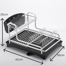 Esmo Home Mallart® 2 Katlı Alüminyum Bulaşıklık 30X42X25 cm – Su Tahliyeli, Paslanmaz Tezgah Üstü Kurutma Rafı | Çatal Kaşık Bardak ve Tabak Düzenleyici