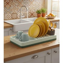 Esmo Home Pratik Tezgah Üstü Bulaşıklık, Dayanıklı Plastik Tabaklık, 42X26X6 Cm, Çok Bölmeli Organizer (Yeşil)