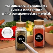 Esmo Home Deconox 6'lı Etiketli ve Beyaz Kalemli Baharat Cam Kavanozlar, Baharatlarınızı Ayırabileceğiniz Etiket, Kalem ve 6 Adet Cam Baharatlık (Yuvarlak) 6 Adet Baharatlık, 6'lı Set