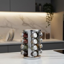 Esmo Home 16’lı Dönen Standlı Ahşap & Paslanmaz Çelik Baharatlık Seti – 360° Dönebilen, Cam Kavanozlu, Modern Mutfak Düzenleyici