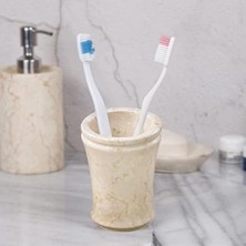 Esmo Home Creative Home Doğal Şampanya Mermer Yivli Koleksiyon Bardak Diş Fırçası Tutacağı Makyaj Fırçası Düzenleyici, Bej