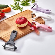 Esmo Home Selenica Ergonomik Sebze ve Meyve Soyacağı, Paslanmaz Çelik Döner Bıçaklı, Plastik Saplı, Beyaz, 13X6X2 cm