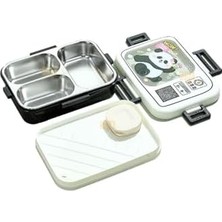 Esmo Home Vagonlife Bento 820ML Lunchbox Sevimli Dostlar Tek Katlı 3 Bölmeli Paslanmaz Çelik Sefer Tası Yemek Kutusu (Beyaz Panda)