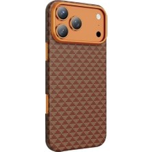 Esmo Home - 17 Pro ile Uyumlu Kılıf ile Uyumlu Şarjlı Süper Ince Aramid Karbon Fiber Paris Desen Kevlar Kapak - Turuncu