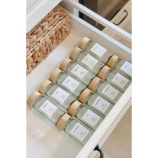 Esmo Home Promosyonca Cam Baharatlık Seti, 12 Adet, Bambu Kapaklı, Etiketli