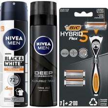 Esmo Home Men Erkek Sprey Deodorant & Invisible 72 Saat Anti-Perspirant Koruma 150ML + Tıraş Jeli Deep Dimension 200ML + Bıc Hybrid 5 Erkek Tıraş Bıçağı 1 Sap ve 2 Yedek Başlık (5 Bıçak)