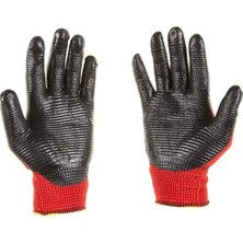Esmo Home Beybi PU17 Pn5 Zebra Polyester Örme Nitril Eldiven Çift, No 10, Kırmızı Siyah