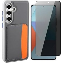 Esmo Home - Galaxy S25 Fe ile Uyumlu Kılıf Kartlıklı X-Kart Silikon Kapak + Hayalet Cam Ekran Koruyucu - Gri