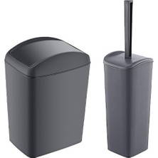 Yenibağ Soft Çöp Kovası 5 Lt ve Soft Wc Fırçası Antrasit