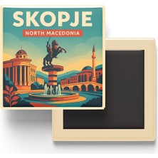 Esmo Home Üsküp Kuzey Makedonya - Makedonya Meydanı - Baskılı Buzdolap Magneti Kare 9x9 cm