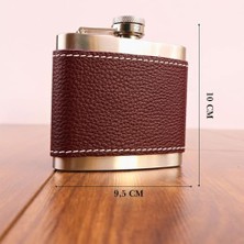 Esmo Home Perlotus 5 OZ-150 cc Hunili Kahve Brown Deri Kılıf Çelik Viski Içki Konyak Matarası