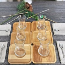 Esmo Home Çay Bardağı ve Bambu Altlık Seti, Şeffaf Cam, Doğal Bambu, 6 Bardak ve 6 Altlık