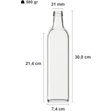 Esmo Home Afracam 1000 ml Şeffaf Maraska Yağdanlık Kapaklı ve Kapüşonlu 1000 cc Köşeli Cam Şişe 2 Adet