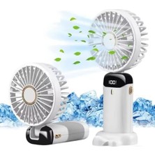 Esmo Home Mini El Fanı 5 Kademeli Dijital LED Göstergeli Boyun Askılı Mini Klima Vantilatör Beyaz