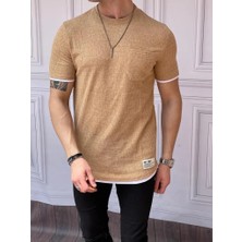 Modefendicom Slim Fit Gofre Kumaş Parçalı Tshırt