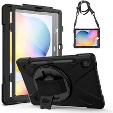 Yenibağ Samsung Galaxy Tab S6 Lite P610 ile Uyumlu Kılıf Zore Defender Askı Aparatlı Tank Tablet Silikon Kapak - Siyah