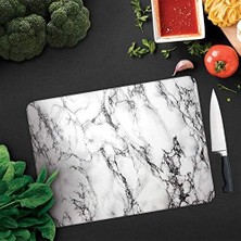 Esmo Home Decorita 10001503001 Beyaz Mermer Görünümlü Cam Kesme Tahtası, 30CM x 40CM