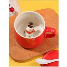 Esmo Home Mukko Home 3D Sevimli Kırmızı Başlıklı Kardan Adam Biblolu Porselen Kupa - 350ML | Eğlenceli ve Şık,kırmızı