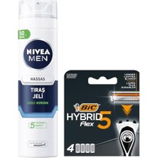 Esmo Home Men Hassas Tıraş Jeli 200 ml + Bıc Hybrid 5 4'lü Yedek Tıraş Bıçağı Kartuşu (5 Bıçak)