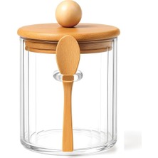 Esmo Home Amberhaus 650 ml Bambu Kaşıklı ve Vakum Kapaklı Cam Kavanoz - Hava Sızdırmaz Geniş Ağızlı Erzak, Baharat ve Yulaf Saklama Kabı - Çok Amaçlı Tezgah Üstü Düzenleyici (10X10 Cm)