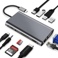 Yenibağ Fc-31 Macbook Uyumlu Type-C™ Usb-C To 4* USB 3.0 4K 1080P Hd HDMI VGA RJ45 Pd Aux Ses Sd Tf Kart 11IN1 Çevirici Hub Adaptör