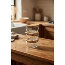 Esmo Home Bernardo Avenya Bambu Kapaklı 3'lü Cam Küçük Saklama Kabı (280 ml x 3)