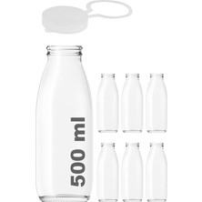 Esmo Home 500 ml Şeffaf Sürahi Süt, Ayran, Su, Limonata, Meşrubat Şişesi 500 cc Askılı Kapaklı Cam Şişe 6 Adet (6, Şeffaf Askılı Kapak, 500)