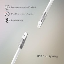 Esmo Home Usb-C Lightning Şarj Kablosu, Ayarlanabilir Uzunluk, Metalik Başlık, Geliştirilmiş Dayanıklılık ve Estetik, Şarj Kablosu, Beyaz