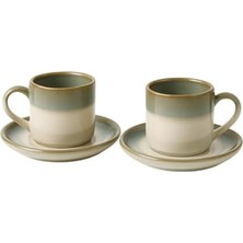 Esmo Home 2'li Set El Yapımı Görünümlü Seramik Fincan Takımı | Rustik Iki Renkli (Yeşil-Krem) Kahve Fincanı | Espresso Latte Servis Seti | Kutulu