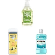 Esmo Home Le Petit Marseillais El Yıkama Jeli (Sabun & Zeytinyağı 300 Ml) + Organik Vanilya Sütü Duş Jeli (Le Petit Marseillais 400 Ml) + Listerine Mint Ağız Bakım Ürünü (Hafif Tat, 500 Ml)