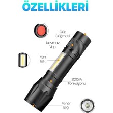 Esmo Home 3 Mod Metal Şarjlı El Feneri Zoomlu Mini Boy Type-C Kutulu Cob LED Lamba Acil Durum Işığı 47701