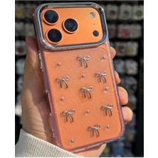 Esmo Home - 17 Pro Max ile Uyumlu Kılıf Fiyonk Desenli Şeffaf Simli Gümüş Metal Kamera Çıkıntılı Parlak Kapak - Fiyonk
