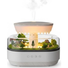 Esmo Home Minyatür Orman Tasarımlı Yağmur Bulutu Hava Nemlendirici ve Aroma Difüzörü, Beyaz-Gri, 7 Renkli Led, Ultrasonik Soğuk Buhar, 21X15X12 cm