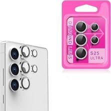 Esmo Home Undeplus Galaxy S25 Ultra ile Uyumlu Taşlı Kamera Lens Koruyucu Çerçeveli Koruyucu Gümüş