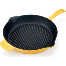 Esmo Home Lava Metal Spring Serisi - Döküm Izgara Tavası, Yuvarlak, 28 Cm, Mat Emaye, Parlak Siyah Taban, Sarı