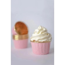 Esmo Home 25'li Pembe Gold Muffin Kek Kalıbı, Kek Kapsülü Cupcake Kalıbı, Airfryer Uyumlu