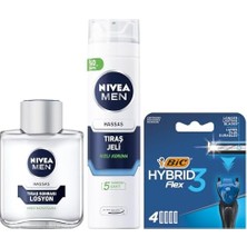 Esmo Home Men Hassas Tıraş Sonrası Losyon 100 Ml, Hassas Ciltler, Alkolsüz Formül, Hızlı Emilir + Tıraş Jeli 200 ml + Bıc Hybrid 3 4'lü Yedek Tıraş Bıçağı Kartuşu