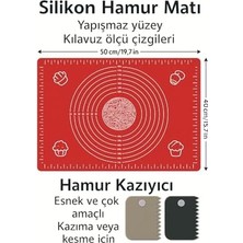 Esmo Home Hamur Açma Matı 50X40 cm ve Plastik Kesme Kazıma Aparatı – Silikon Kaymaz Mat + Çok Amaçlı Mutfak Kazıyıcı Seti (Mavi)