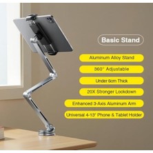 Esmo Home Profesyonel Ayarlanabilir Tablet & Telefon Standı, 360° Döner Kantilever Braket, Premium Alüminyum, 4.7-12.9" Cihazlar Için - Telefon ve Tabletler Için Masa Montaj Kelepçesi | T01 Flat